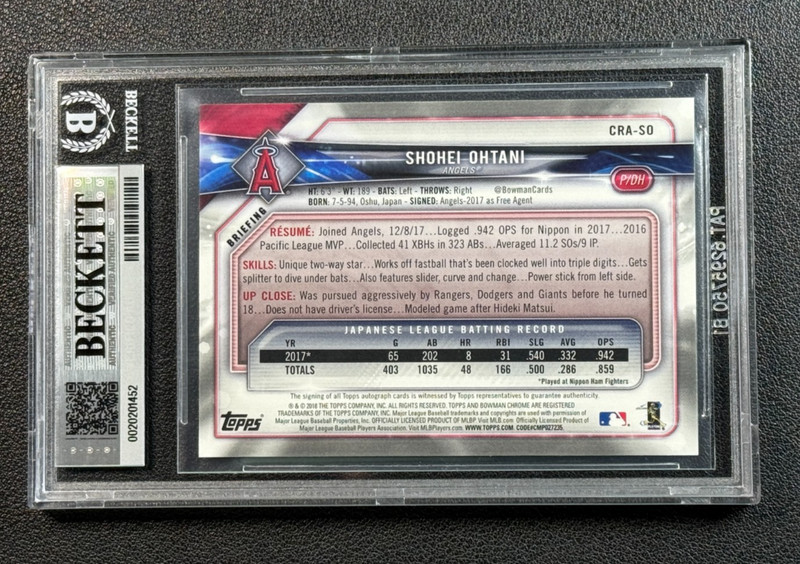 SHOHEI OHTANI BGS 9 2018 BOWMAN CHROME ROOKIE AUTOGRAPH RC AUTO PITCHING #CRASO view 2
