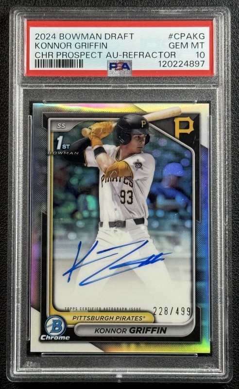 KONNOR GRIFFIN PSA 10 2024 BOWMAN CHROME DRAFT PROSPECT REFRACTOR AUTO 228/499