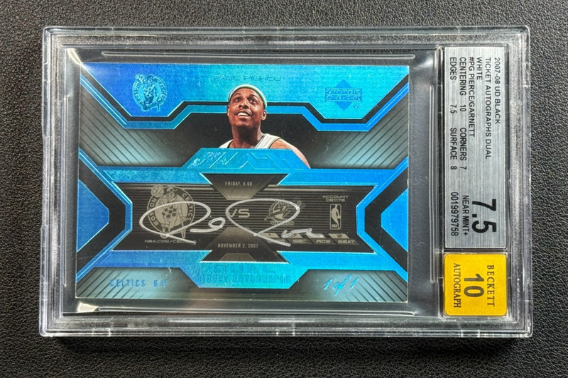 KEVIN GARNETT PAUL PIERCE BGS 2007 UPPER DECK BLACK TICKET DUAL AUTO WHITE 1/1