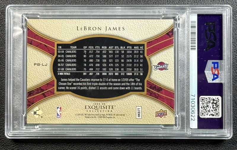 LEBRON JAMES PSA 7 2008-09 UPPER DECK EXQUISITE COLL #PB-LJ PLAYER BOX RARE 9/23 view 2