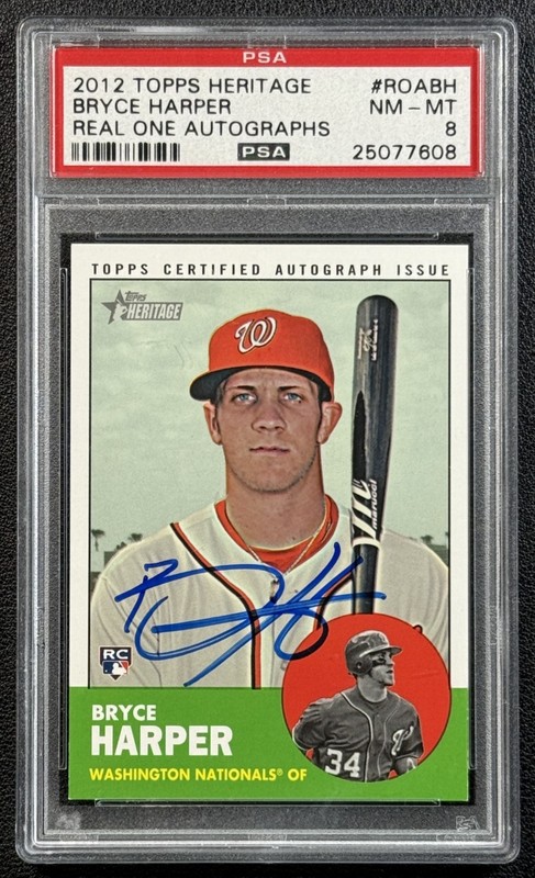 BRYCE HARPER PSA 8 2012 TOPPS HERITAGE ROOKIE REAL ONE AUTO RC RARE SP AUTOGRAPH