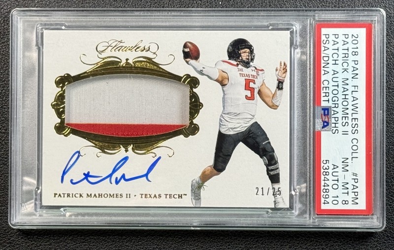 POP 1 PATRICK MAHOMES II PSA 8 2018 PANINI FLAWLESS COLLEGIATE PATCH AUTO 21/25