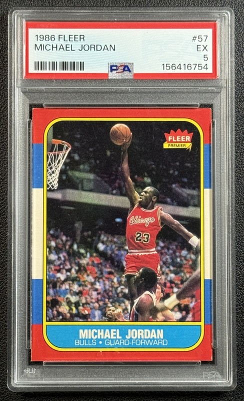 MICHAEL JORDAN PSA 5 1986-87 FLEER BASKETBALL #57 ROOKIE CARD RC BULLS EX