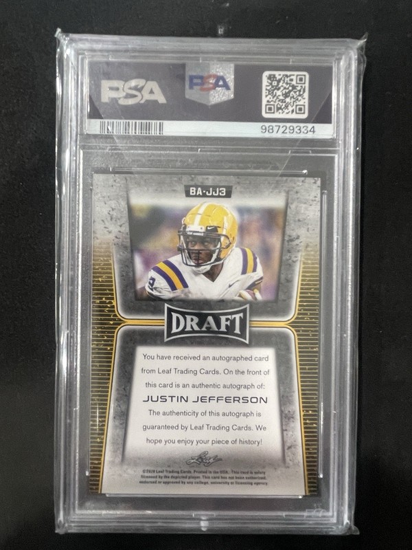 2020 Leaf Draft Auto Justin Jefferson Autographs #BAJJ3 PSA 9 view 2