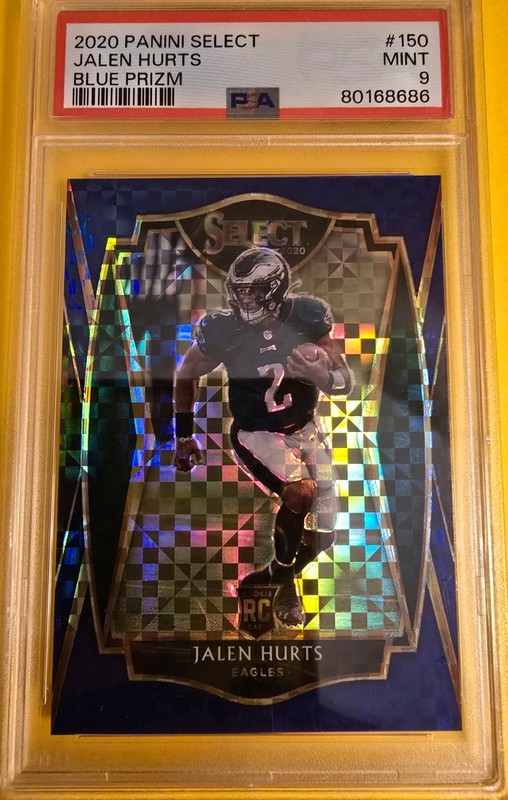 2020 Panini Select - Premier Level Jalen Hurts #150 Blue Prizm /149 (RC) PSA 9
