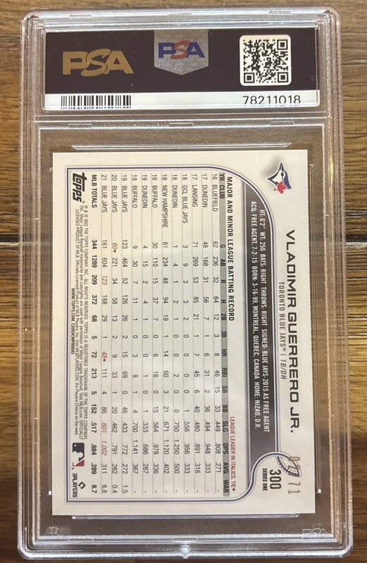 2022 Topps Vladimir Guerrero Jr Auto Jersey Black /71 PSA 8 NM-MT #300 view 2