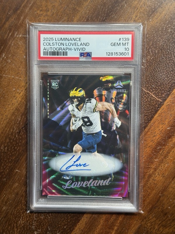 2025 Panini Luminance Colston Loveland #139 Rookie Auto Vivid /10 PSA 10 - BEARS