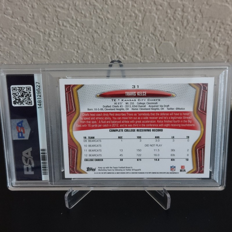Travis Kelce 2013 Topps #31 PSA 9 Rookie RC Chiefs Graded Football NFL view 2