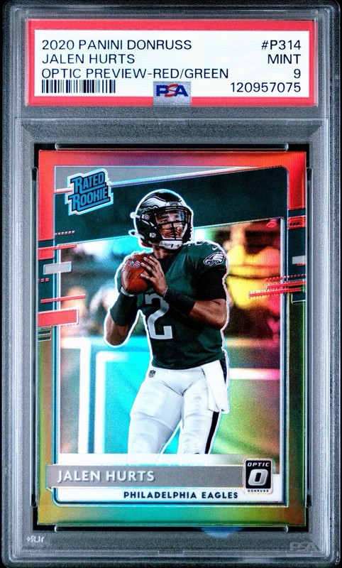 2020 Panini Donruss Jalen Hurts Rated Rookie Red/Green Optic Preview RC PSA 9