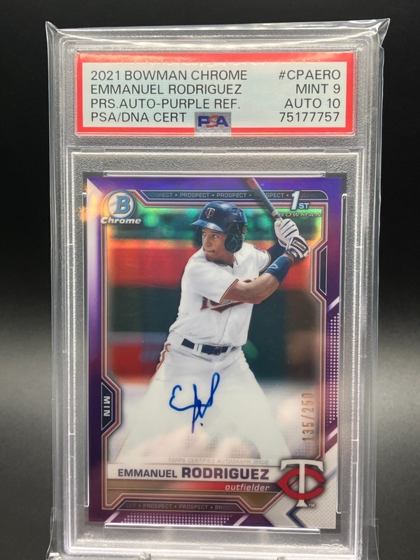 Emmanuel Rodriguez 2021 Bowman Chrome 1st Purple Auto Refractor /250 PSA 9 /10