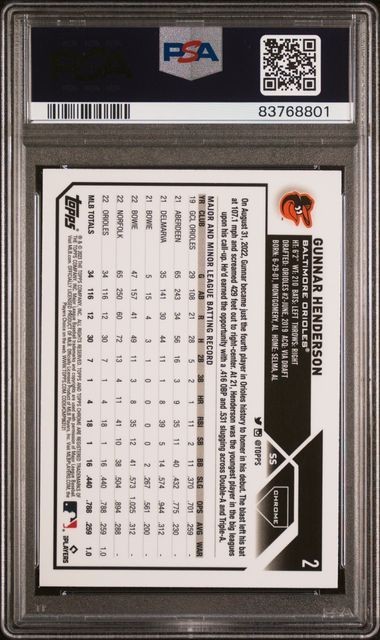 2023 Topps Chrome - Gunnar Henderson #2 Prism Refractor Rookie PSA 10 ORIOLES view 2