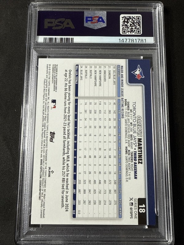 2025 Topps Orelvis Martinez #18 On Card Auto PSA GEM MT 10 view 2