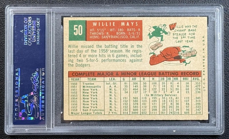 WILLIE MAYS PSA 8 1959 TOPPS BASEBALL #50 GIANTS VINTAGE NM-MT view 2