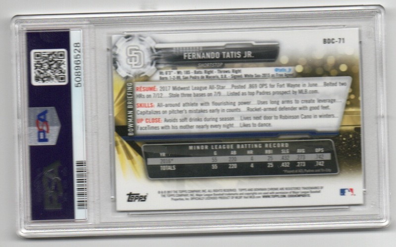 2017 Fernando Tatis Jr. Bowman Draft Chrome BDC71 PSA 10 Free Ship view 2