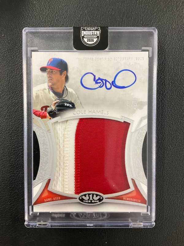 2014 Topps Tier One Cole Hamels Game-Used Prodigious Patch Auto /5 No Reserve