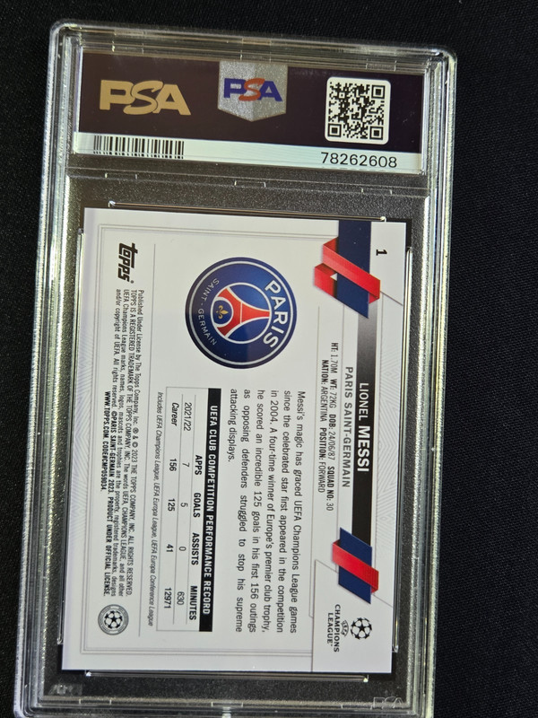 2022-23 Topps UEFA Club Competitions  - Lionel Messi #1 PSA 10 view 2