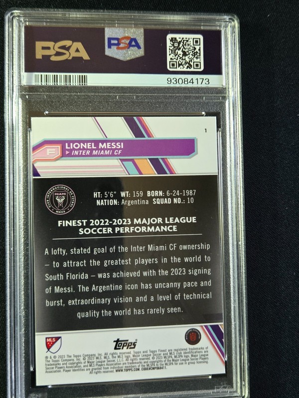 Lionel Messi 2023 Topps Finest MLS #1 PSA 9 view 2