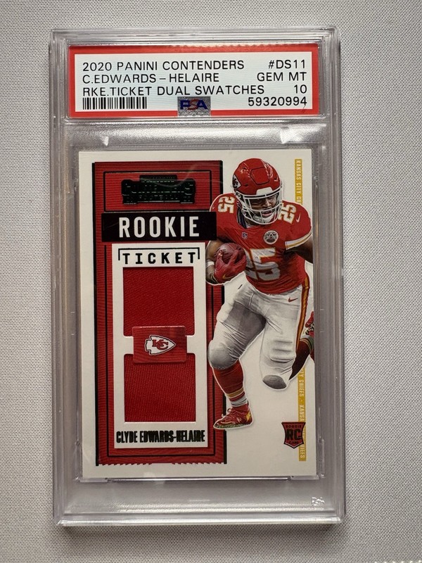 2020 Clyde Edwards-Helaire Rookie Ticket Dual Swatches #DS11 (MEM,RC) PSA 10