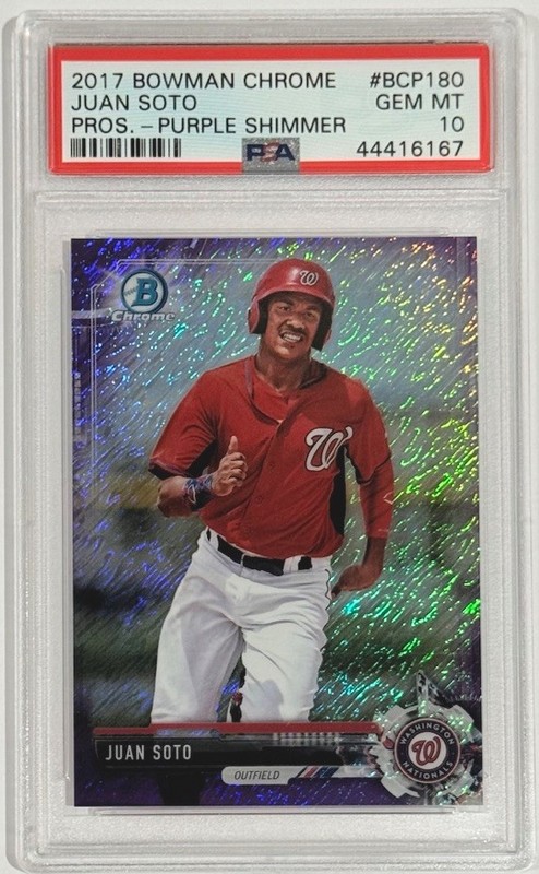 2017 Bowman Chrome #BCP180 Juan Soto Purple Shimmer Refractor PSA 10 Low Pop