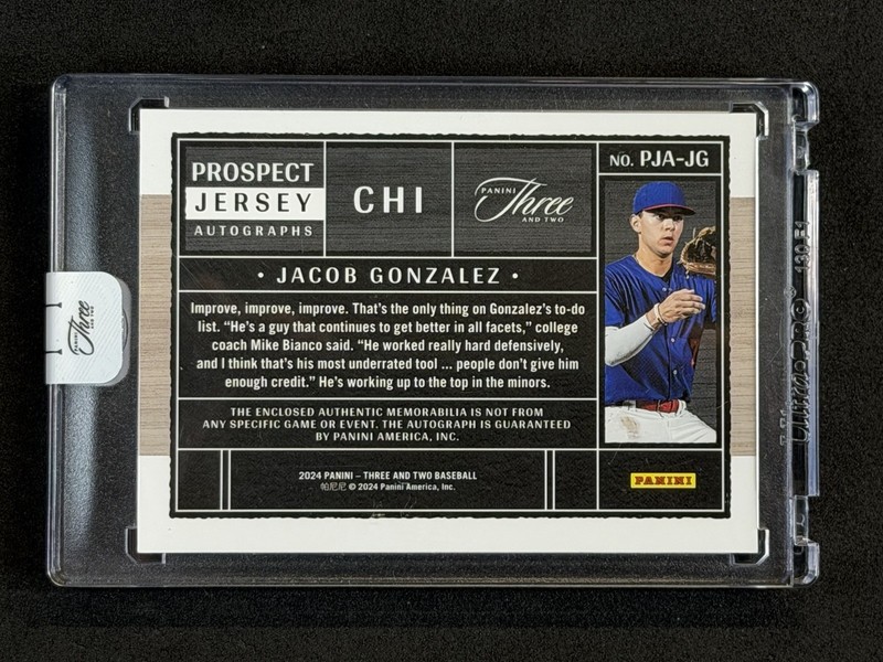 PANINI 2024 THREE AND TWO JACOB GONZALEZ  AUTO PATCH /5 PJA-JG WHITE SOX view 2