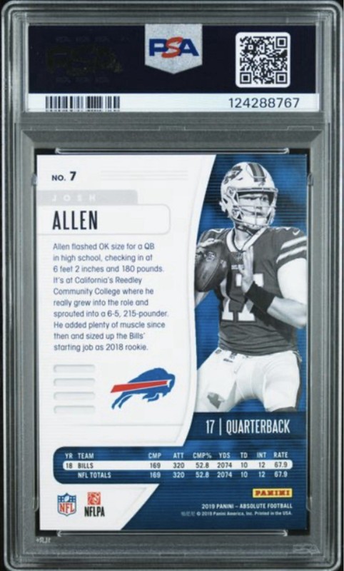 Josh Allen 2019 Absolute Blue Diamonds /50 PSA 9 POP 1 NONE HIGHER SP Bills view 2