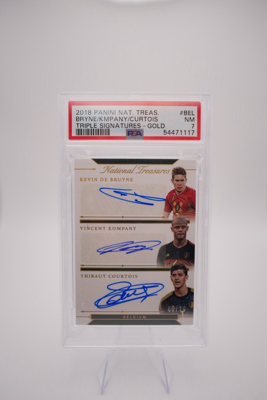 🔥2018 Panini National Treasures De Bruyne Courtois Kompany Auto /10 Gold PSA 7 