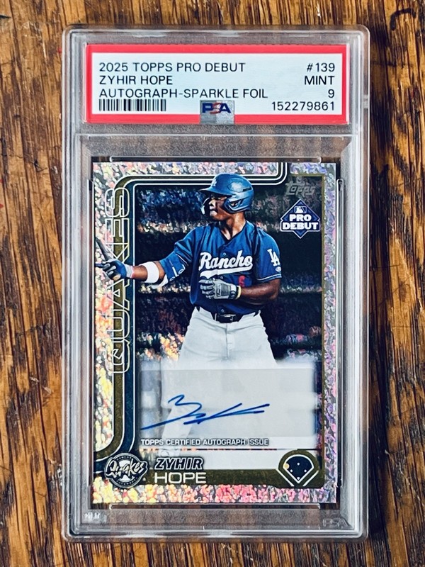 2025 Topps Pro Debut Zyhir Hope Sparkle Foil Auto /175 #139 PSA 9 MINT Dodgers
