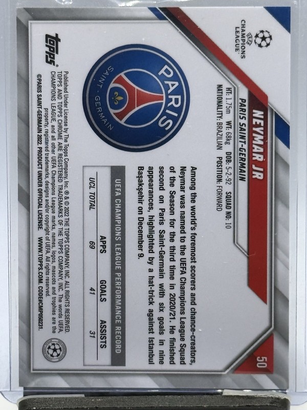 2021-22 Topps Chrome UEFA Neymar Jr PSG #50 view 2