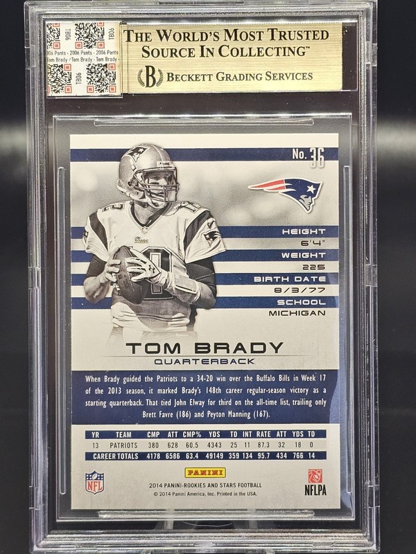 Tom Brady Jersey Fusion Game Used Swatch Beckett 9.5 Patriots view 2