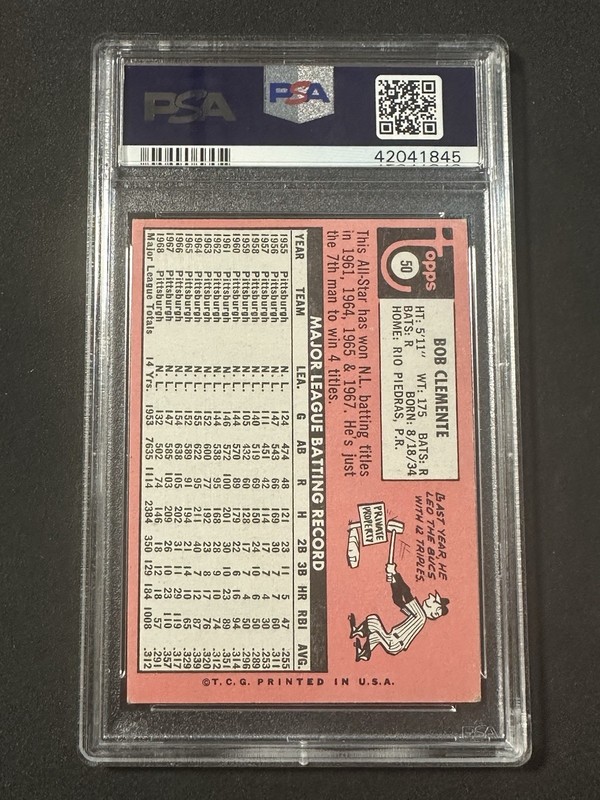 1969 Topps Roberto Clemente #50 PSA 5 view 2