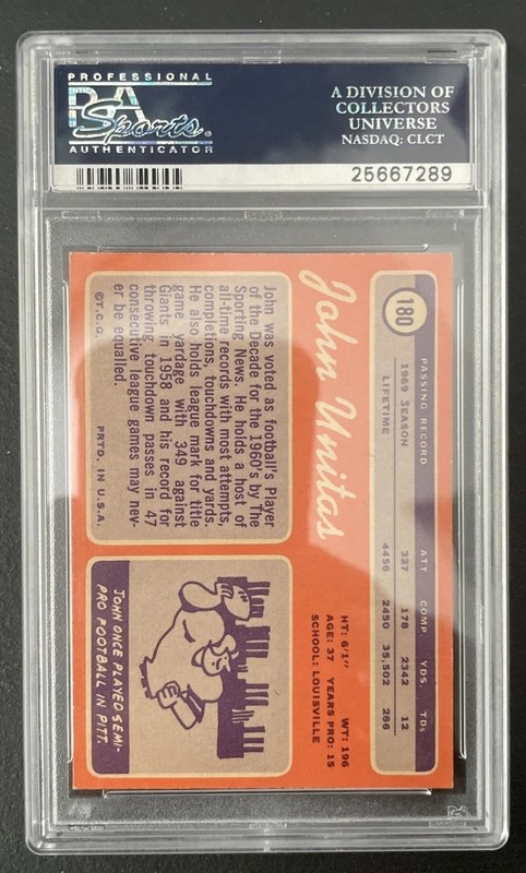 1970 Topps - Johnny Unitas #180 PSA 5 EX view 2
