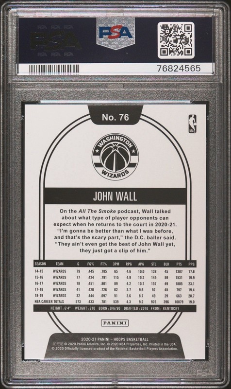 2020 Panini Hoops John Wall Green Parallel /99 #76 PSA 10 GEM MT Wizards view 2