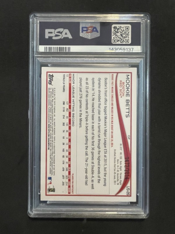2014 Topps Update Mookie Betts #US26 Batting Gold /2014 PSA 9 Red Sox Dodgers view 2
