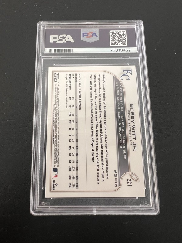 2022 Topps Chrome Ben Baller - Extended SP Bobby Witt Jr. RC PSA 9 view 2