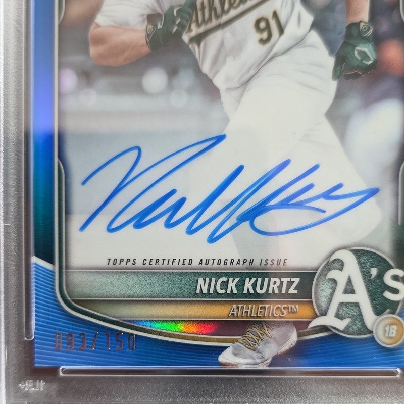 2025 BOWMAN CHROME AUTO NICK KURTZ SIGNED BLUE REFRACTOR /150 PSA 9 view 2