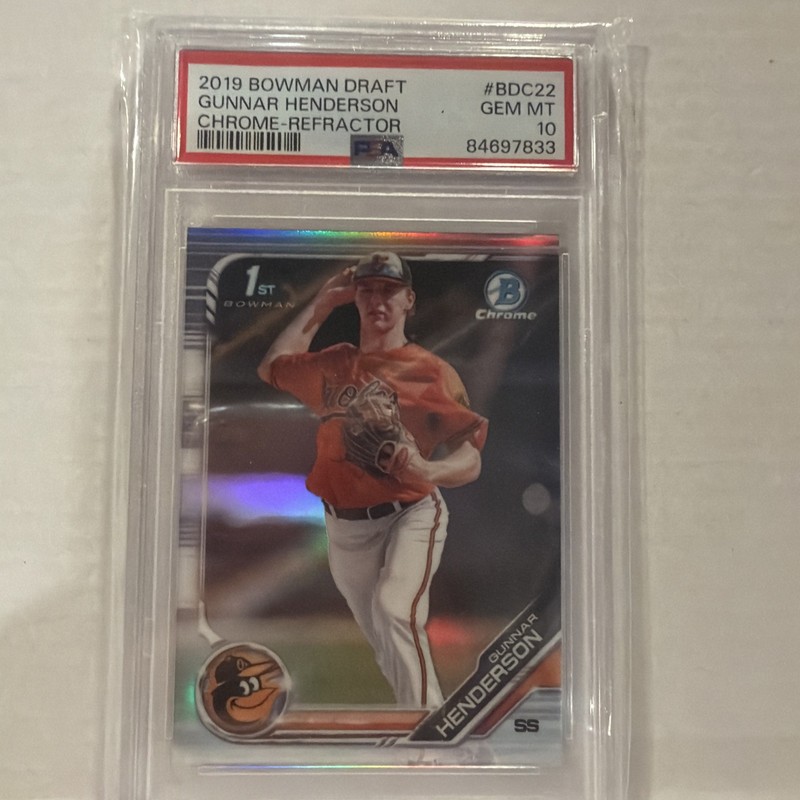 GUNNAR HENDERSON 2019 BOWMAN DRAFT CHROME REFRACTOR RC #BDC-22 ORIOLES PSA 10 SP