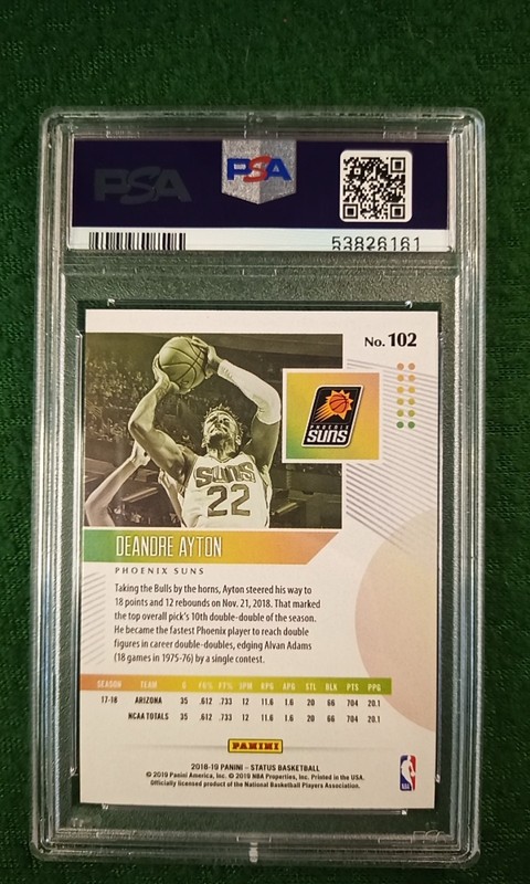 DeAndre Ayton 2018 Panini Status #102 PSA 10 Gem MT Suns Blazers RC view 2