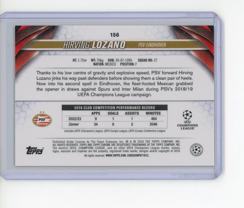 2023-24 TOPPS CHROME SAPPHIRE UEFA CLUB COMPETITION ORANGE HIRVING LOZANO /25 view 2