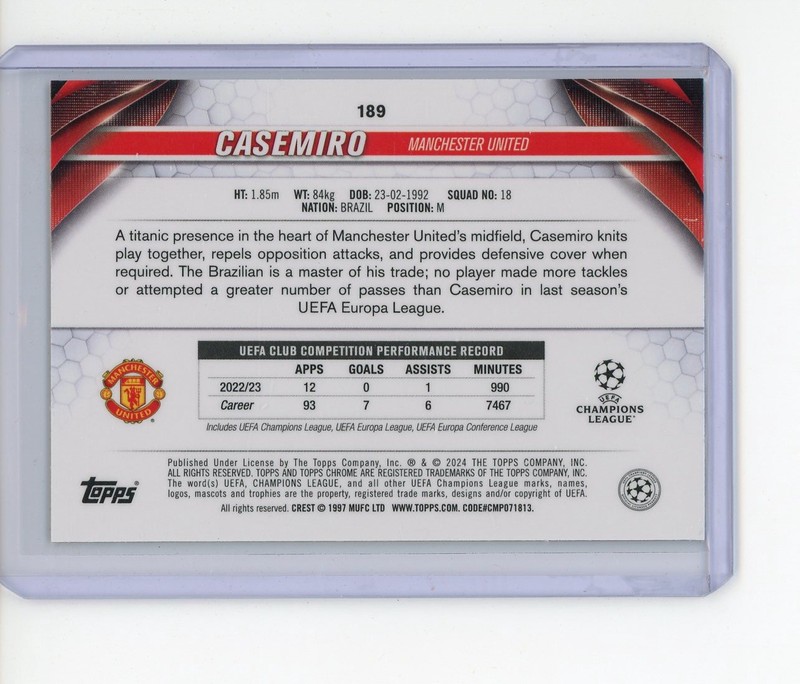 2023-24 TOPPS CHROME SAPPHIRE UEFA CLUB COMPETITION YELLOW CASEMIRO /75 view 2