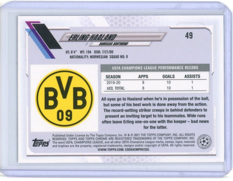 2020-21 TOPPS CHROME SAPPHIRE CHAMPIONS LEAGUE VARIATION ERLING HAALAND #49 view 2