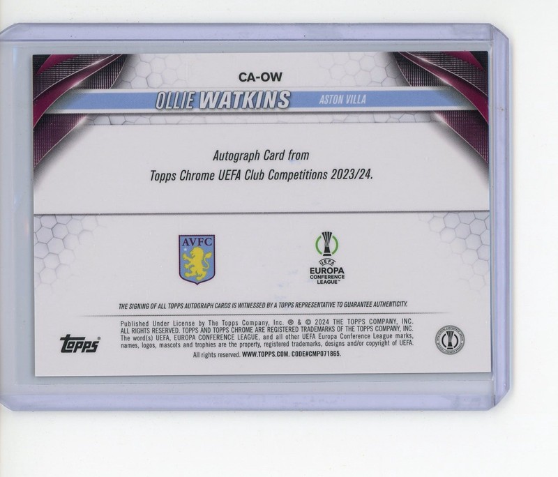 2023-24 TOPPS CHROME SAPPHIRE UEFA CLUB COMPETITION BLACK AUTO OLLIE WATKINS /10 view 2