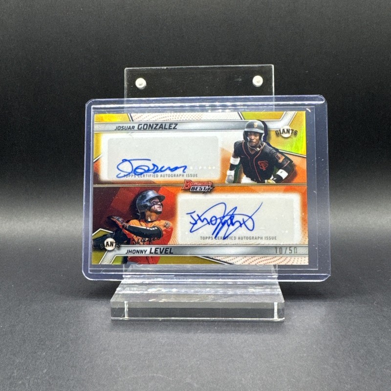 🔥2025 Bowman’s Best Josuar Gonzalez Jhonny Level Dual Auto Gold Refractor /50🔥