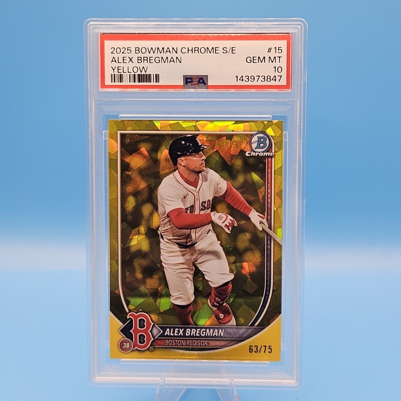 2025 Bowman Sapphire #15 Alex Bregman Yellow Chrome Refractor 63/75 PSA 10 POP 1