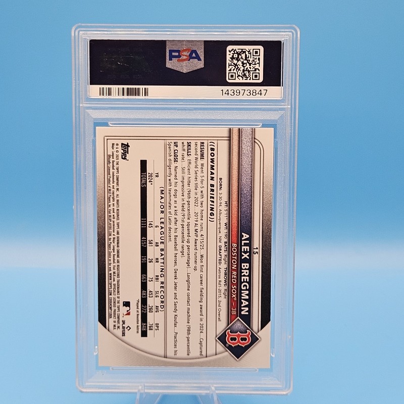 2025 Bowman Sapphire #15 Alex Bregman Yellow Chrome Refractor 63/75 PSA 10 POP 1 view 2