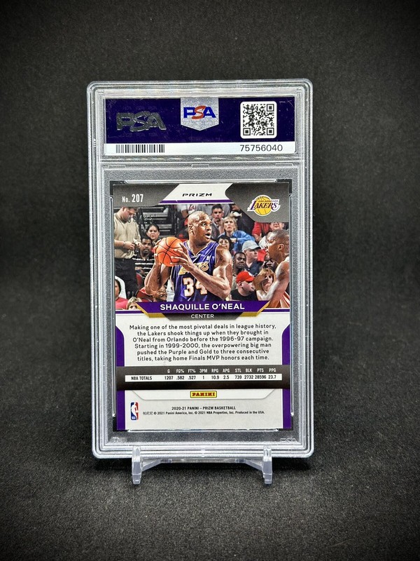 Shaquille O'Neal 2020 Panini Prizm Green Pulsar Prizm /25 SSP PSA 10 Lakers view 2