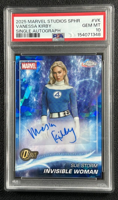 VANESSA KIRBY INVISIBLE WOMAN PSA 10 2025 TOPPS CHROME MARVEL SAPPHIRE AUTO 1348