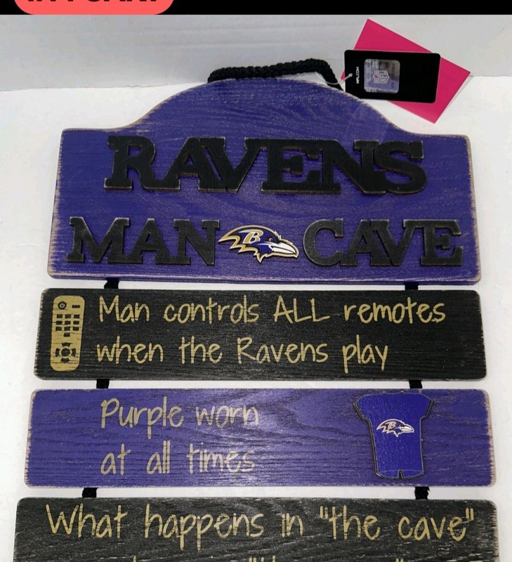 NFL Baltimore Ravens Team Logo Man Cave Hanging Wall Sign. NFL Licensed. New.
