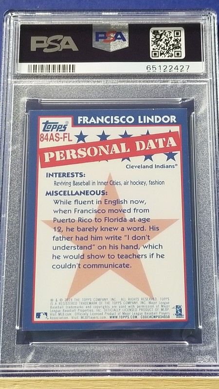 Francisco Lindor - 2019 Topps On Demand Mini 1984 All-Stars Pink   PSA 9  #20/25 view 2