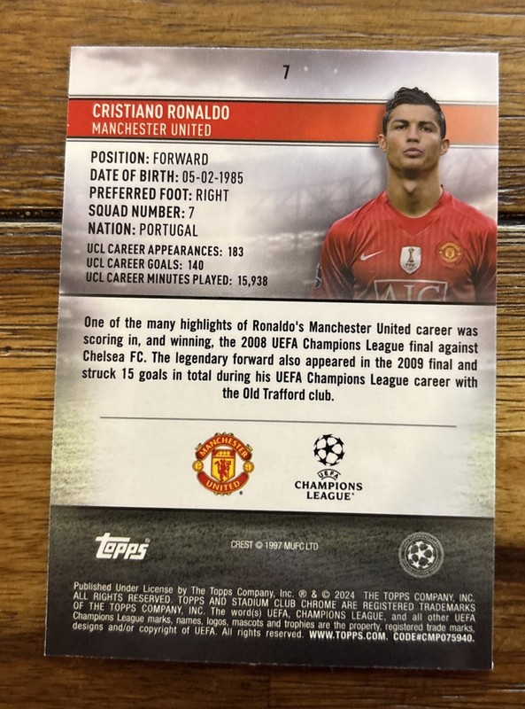 2023-24 Topps Stadium Club Chrome Cristiano Ronaldo Aqua Wave Refractor /250 view 2