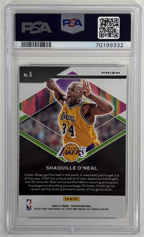 Shaquille O'Neal 2020-21 Panini Prizm Fearless Fast Break Prizm POP 9 #5 PSA 10 view 2